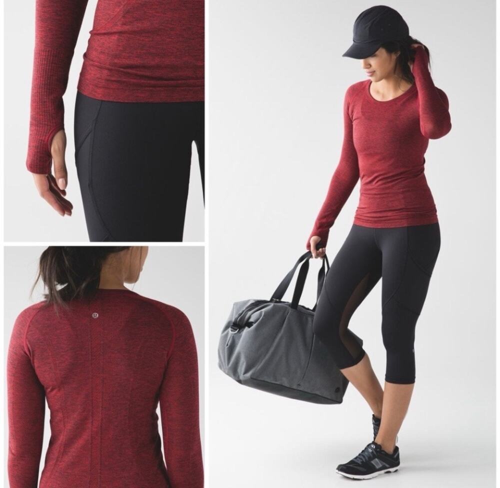 Lululemon Swiftly Tech Long Sleeve Crew Neck Top Black True Red Womens Size 10